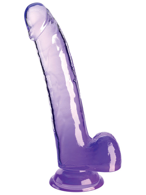 KING COCK CLEAR 9 IN. WITH BALLS - PURPLE